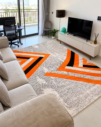 Modern Abstract Orange & Grey Area Rug - 200cm Wide
