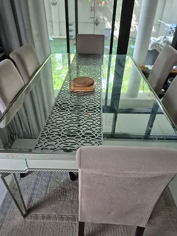 Glass Top Dining Table with 6 Upholstered Chairs - Modern Set