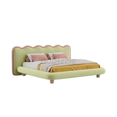 Modern pastel upholstered double bed with wavy headboard