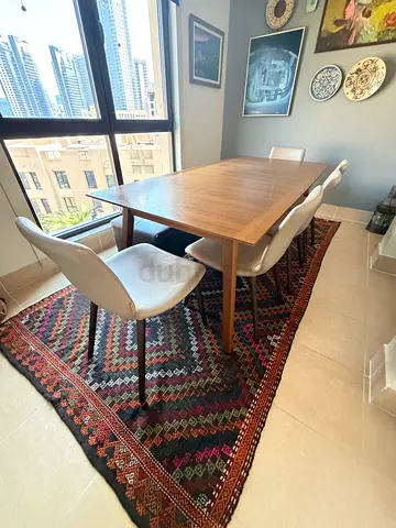 100x200 Wooden dining table with 5 chairs and a bench