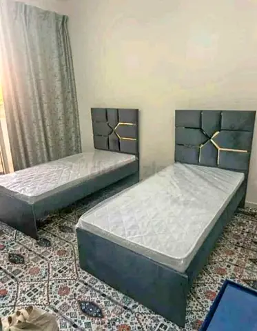 Pair of single beds with headboards and mattresses - Grey, good condition