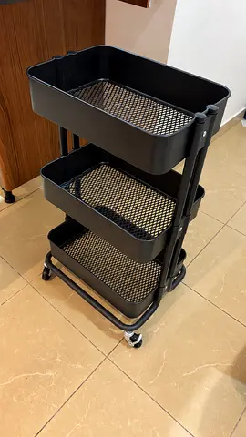 3-Tier Black Rolling Storage Trolley / Utility Cart with Wheels