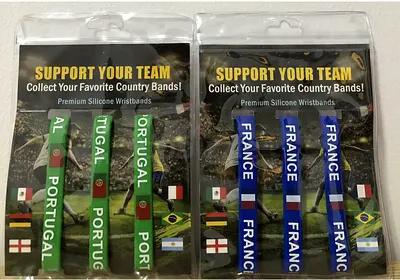 Set of Portugal and France Silicone Support Your Team Wristbands with free face paint for France.
