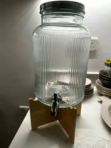IKEA Glass Drink Dispenser with Tap & Wooden Stand – Excellent Condition
