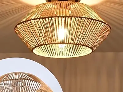 Rattan ceiling lampshade, dome (woven paper rattan)