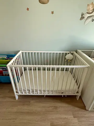 IKEA White Wooden Baby Crib in very Good Condition including mattress and