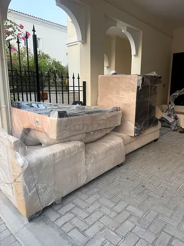 Beige 6-seater Sofa and Armchair Set – Good Condition, Wrapped for Transport
