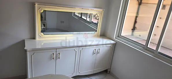 White Buffet Sideboard with Large LED Framed Mirror - Good Condition