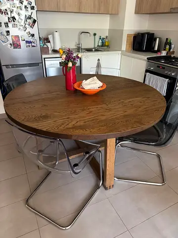 Solid Oak Round Dining Table - Seats 4, Good Condition