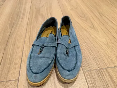 Light blue Loro Piano summer walk loafers
