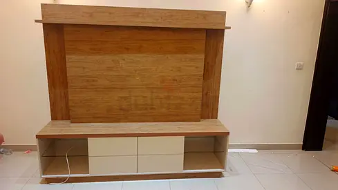 Wooden TV Entertainment Unit with Storage - Light Oak Finish 2x2M