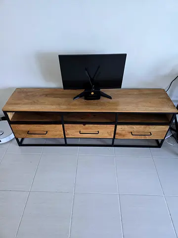 Oak wood  TV Stand / Entertainment Unit with Drawers - Wood & Metal
