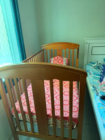 Solid Wooden Baby Crib with Mattress - Good Condition