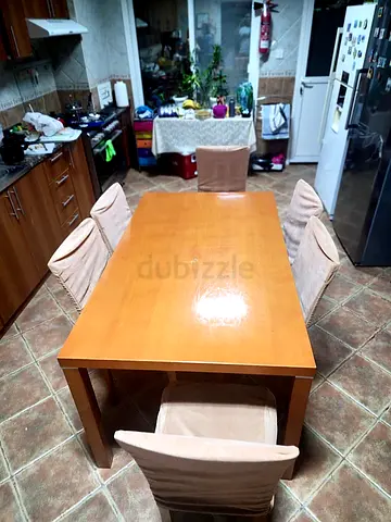 Solid Wood Dining Table 150x90cm with 6 Chairs – Seats 6 (150 x 90)