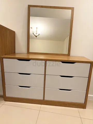 Wooden 6-Drawer Dresser with Mirror - Light Oak Finish