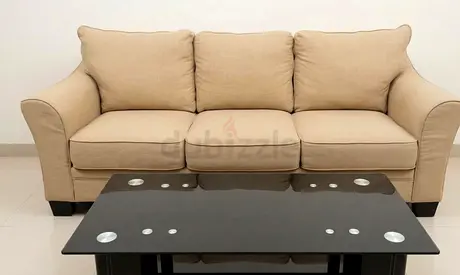 3-Seater Beige Fabric Sofa and table  in Good Condition