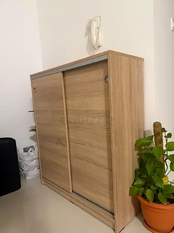 Light Oak Sliding Door Cabinet - Compact Storage Cupboard
