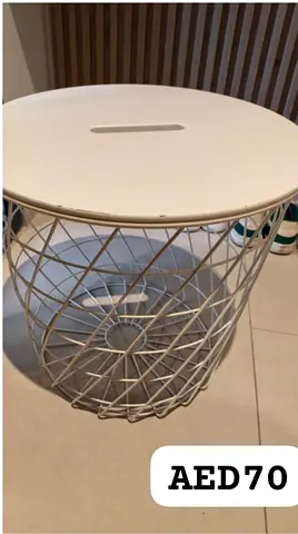 Small white wire storage side table with removable top - AED 70