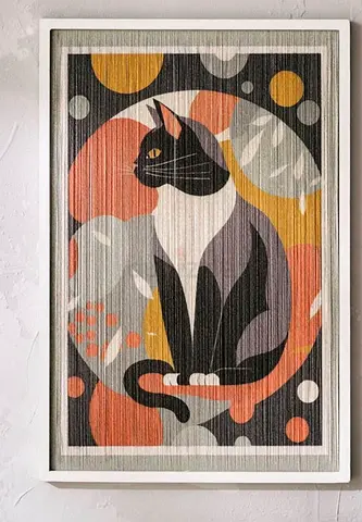 Framed Modern Cat Illustration -Volga Canvas