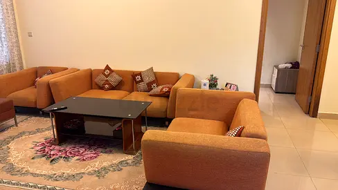 3-seater + 2 armchairs orange fabric living room sofa set