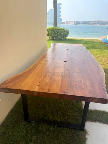 Solid live-edge wooden dining/office table with metal legs