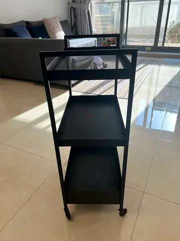 Black Metal Kitchen Trolley on Wheels - 3 Shelf Utility Cart
