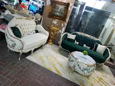 Vintage-style 3-piece Sofa Set (Green & White) - Good Condition