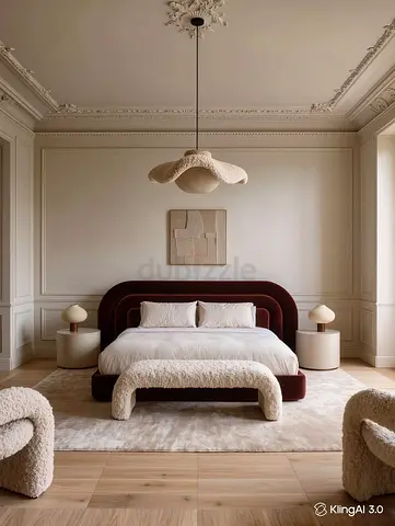 Modern Plush Bed Frame with Upholstered Headboard (Queen/King)