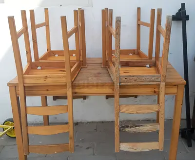 IKEA  wooden Table with 4 Chairs - Used, Natural Finish Rashidiya Dubai whatsapp 0565323194