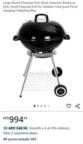 Large Round Charcoal Kettle Grill - Portable BBQ, for Outdoor Picnic, Camping, Backyard Barbecue.