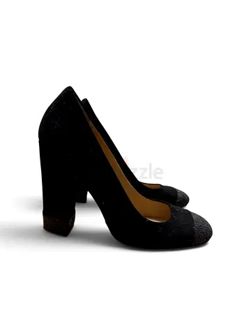 Massimo Dutti black leather heels with glitter toe cap - size 39
