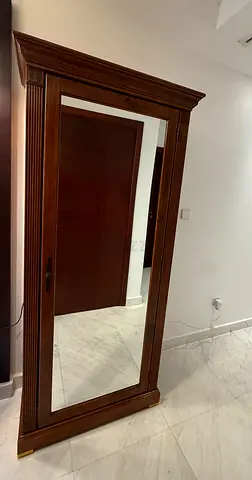 Large Wooden Shoe Cabinet with Full-Length Mirror