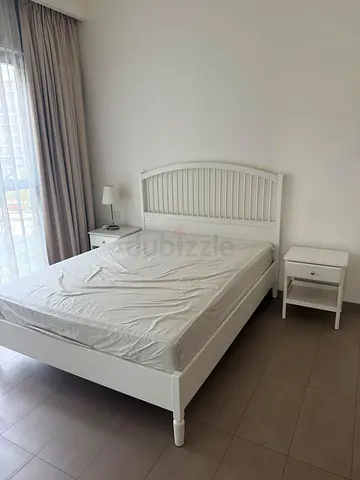 White Wooden Double Bed with Two Nightstands - Good Condition