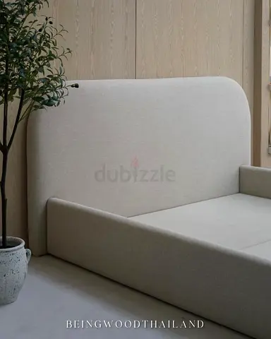 Minimalist Fabric Bed Frame with Upholstered Headboard