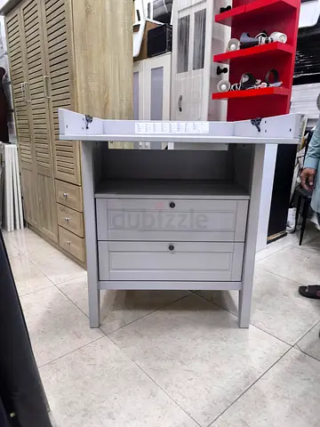 Baby changing table Compact white wooden cabinet with pull-down top and two drawers