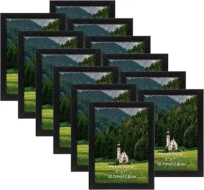 Set of 10 Black 5x7 Photo Frames - New, Ready to Hang
