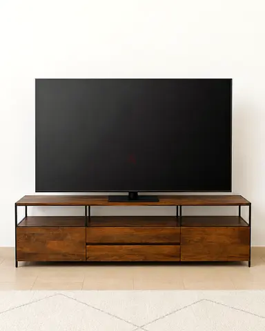 Pan Home TV Stand and End Table Set - 2-Piece Wooden Media Unit