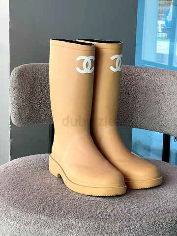 Beige Tall Logo Rain Boots - Size Unknown
