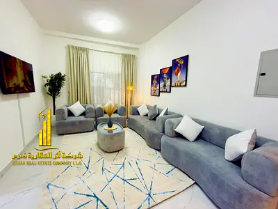 Luxury apartment, second occupancy, one bedroom, living room with open balcony. Ajman, Al Nuaimiya 1. Fully furnished for monthly rent.