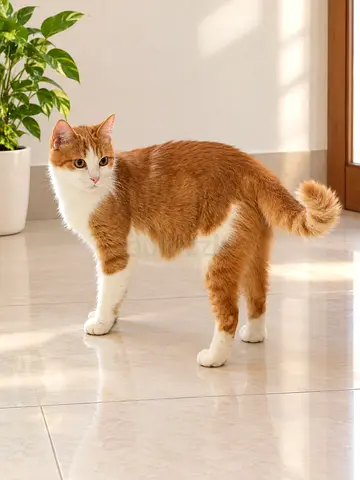 Young male ginger-and-white cat — friendly, vaccinated for free adoption