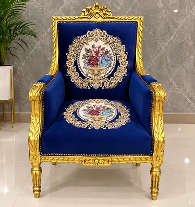🪑 Luxury Gold & Royal Blue Armchairs – For Sale