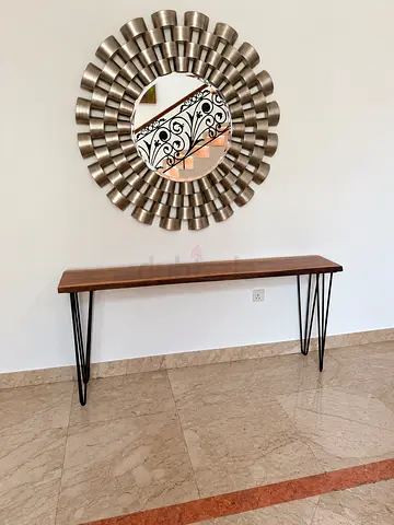 Slim Wooden Console Table with Metal Hairpin Legs & Mirror Good Condition