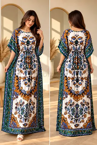 Comfortable Printed Maxi Kaftan Dress - Free sizes