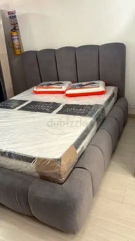 Grey Upholstered Bed Frame with Headboard - Queen/Double (Good Condition)