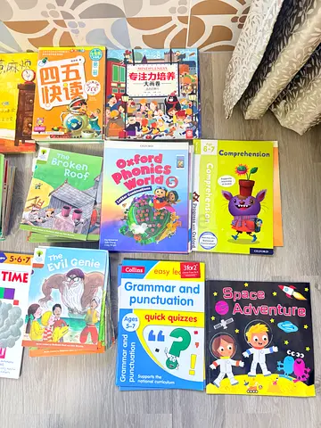 Lot of children's educational and activity books - comprehension, phonics, grammar, and storybooks