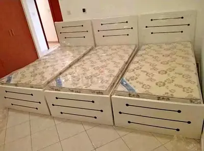 Three Single Beds with Mattresses - White Wooden Frame