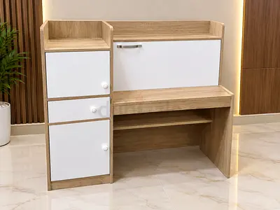 Compact Study Desk with Storage Shelves and Cabinets - Oak & White