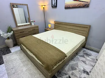 King Size Wooden Bed Frame with Matching Dresser and 1 Nightstand