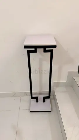 Slim modern pedestal plant stand / side table - black & white