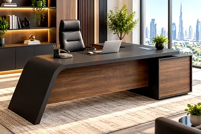 Executive L-Shaped Desk with Fixed Side Table in Dubai | Ergospace